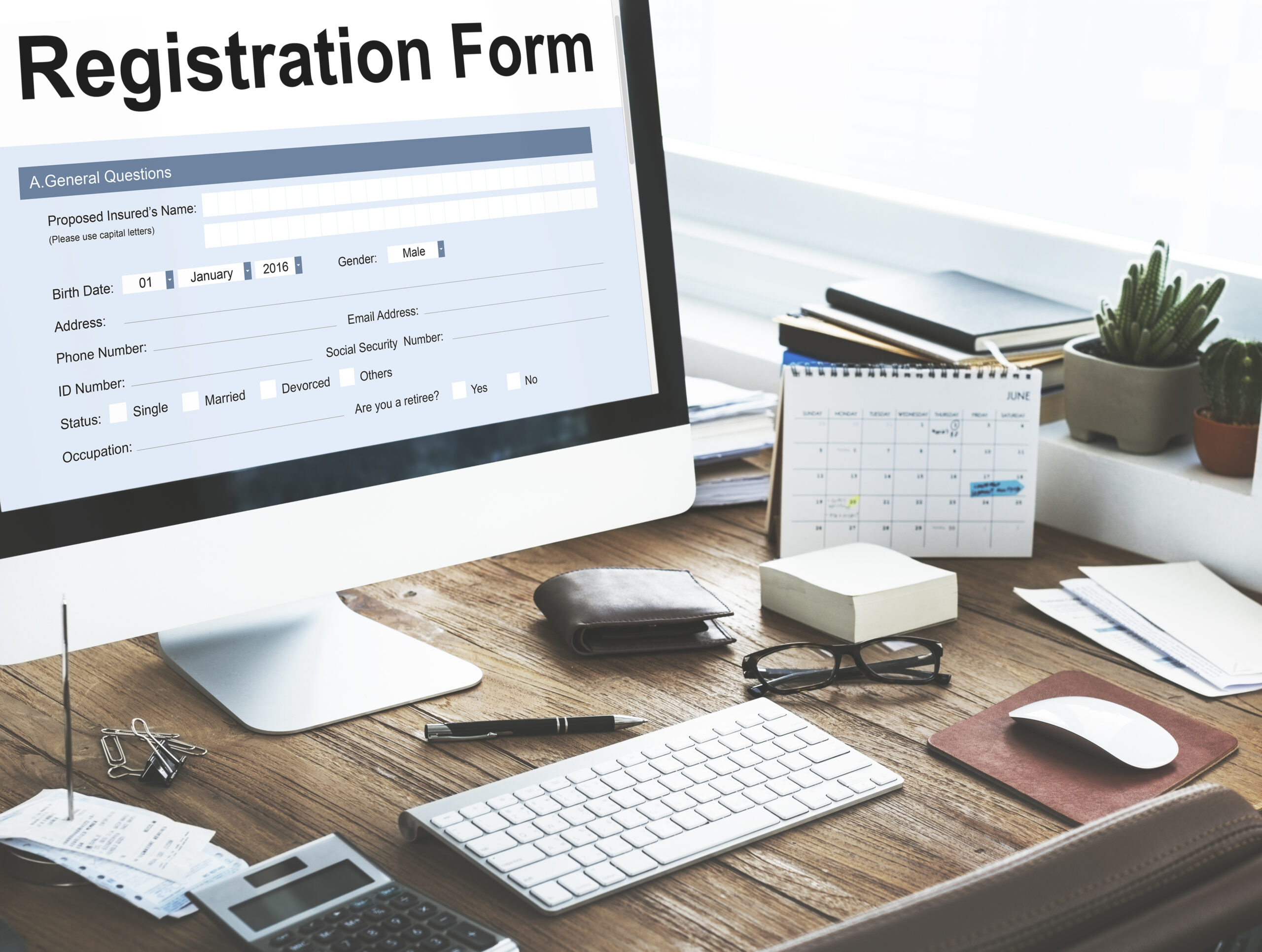registration application paper form concept